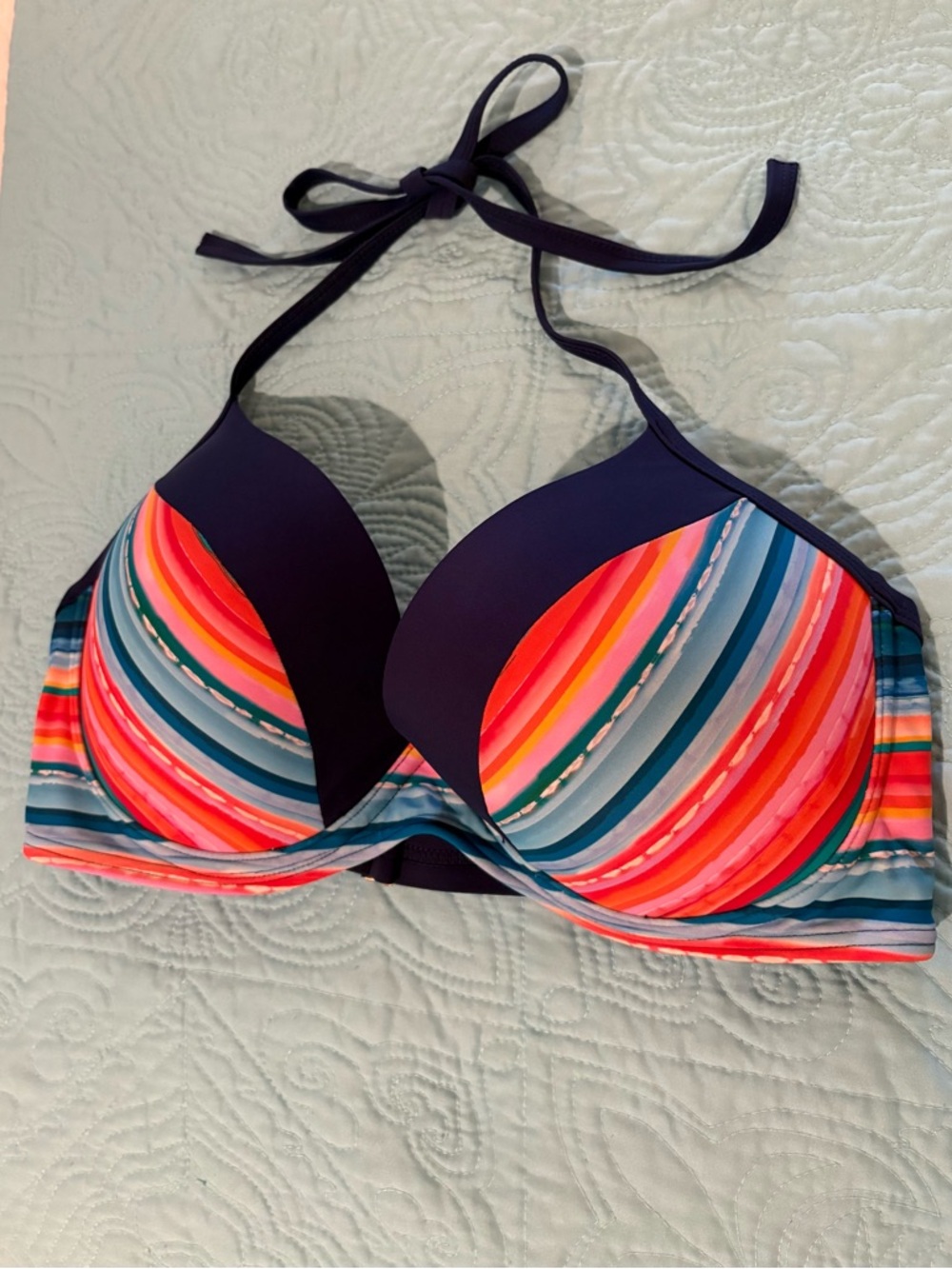 VENUS Striped Multicolor Halter Bikini Top - Navy Accent size DD